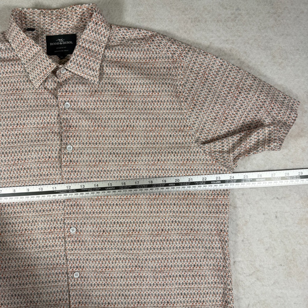 Rodd & Gunn Mens XL Sports Fit Woven In Italy Geometric Short Sleeve Shirt Multi - Picture 3 of 5